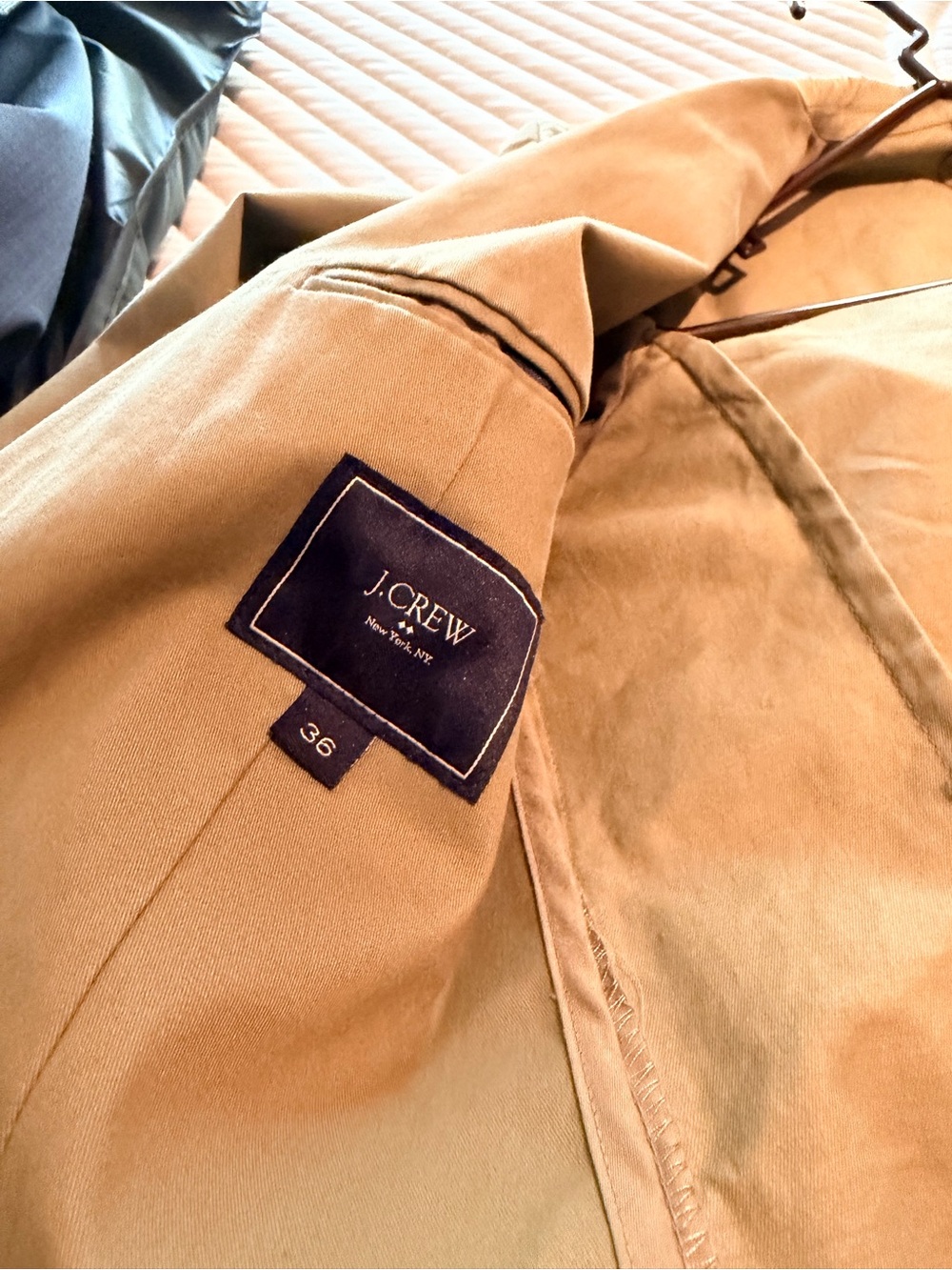 J. Crew Tan Trench Coat with Navy Label